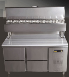 MUR-72-HLMT TEZGAH TİP MAKE-UP BUZDOLABI- 9 GN 1/4 KÜVETLİ - YÜKSEK AYAKLI;MERMER TABLALI