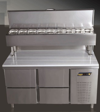 MUR-73-HLMT COUNTER TYPE - 3 DOORS REFRIGERATED MAKE-UP UNIT-12 GN 1/4 CONTAINERS,HIGH LEGS,MARBLE TOP