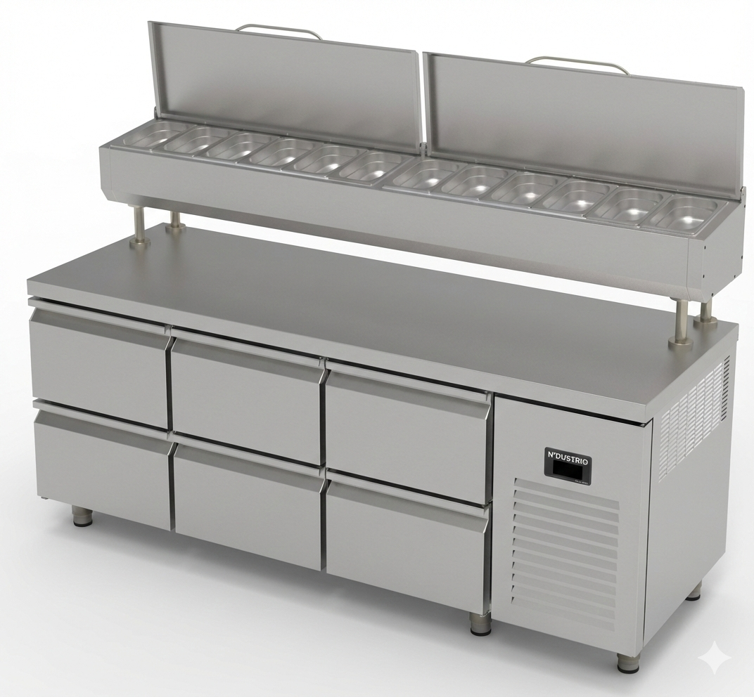 MUR-73-6DHL COUNTER TYPE - 6 DRAWERS REFRIGERATED MAKE-UP UNIT-12 GN 1/4 CONTAINERS,HIGH LEGS